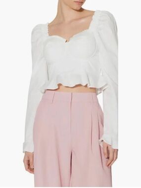 NWOT- SOMETHING NEW Kara Stretch Cotton Crop Blouse in Bright White, US Small